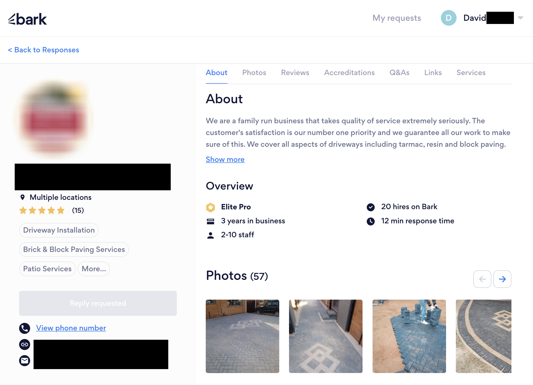 Screenshot of Bark Company Profile